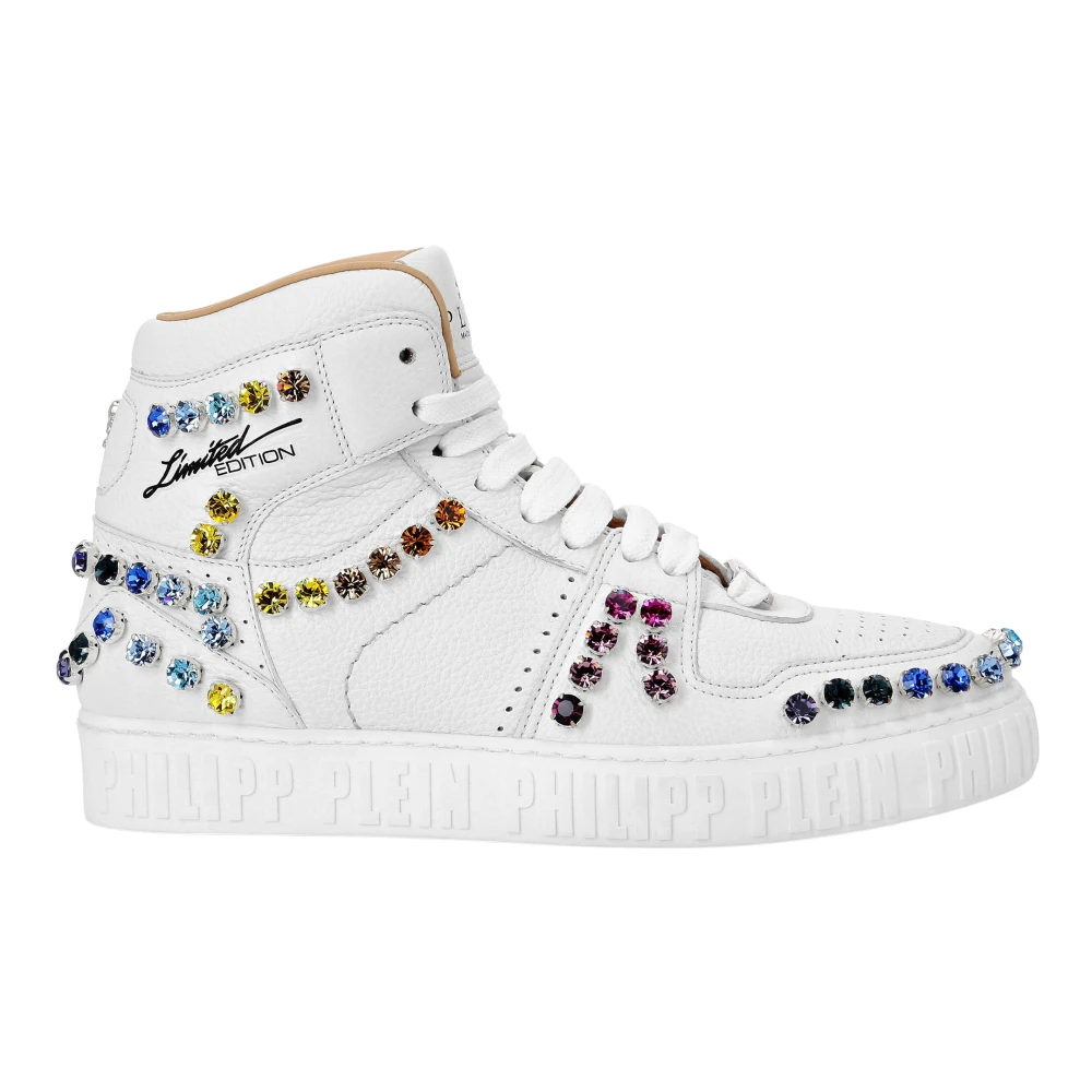 Philipp Plein Leather Hi-Top Sneakers Crystal Heren Schoenen Wit