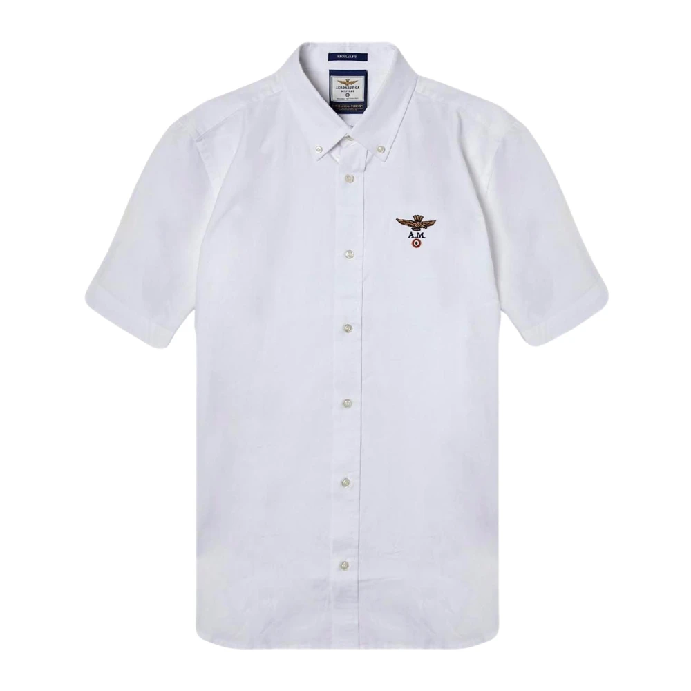 Aeronautica militare Korte Mouw Oxford Overhemd Wit White Heren