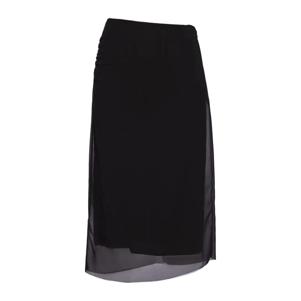 Prada Kvinno Svart Kjolar Dam, M, Polyester, Asymmetrisk Kjol Med Transparent Panel