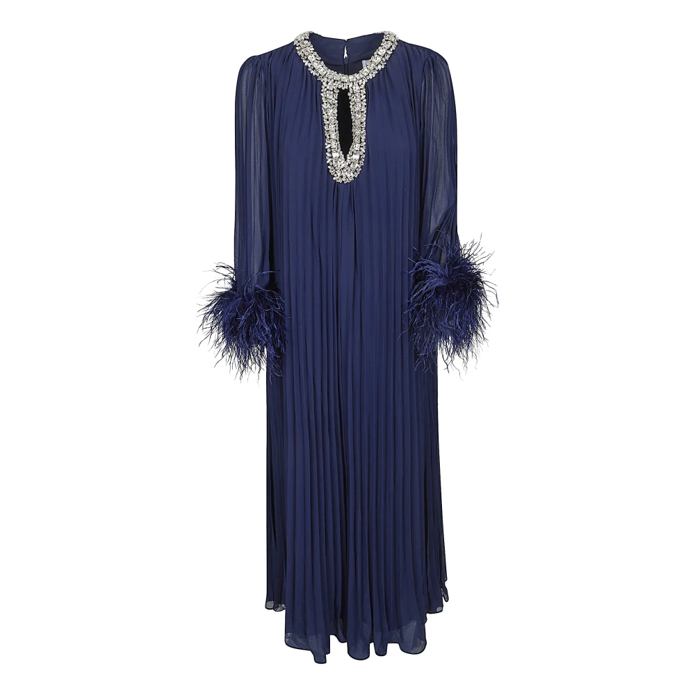 Self Portrait Women's Blue Chiffon Feather Midi Dress