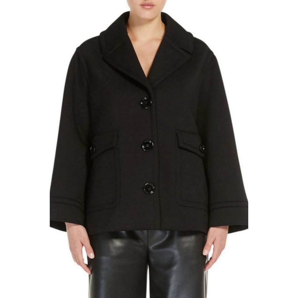 Max Mara Studio Zwarte Jersey Blazer met Reverskraag Black Dames