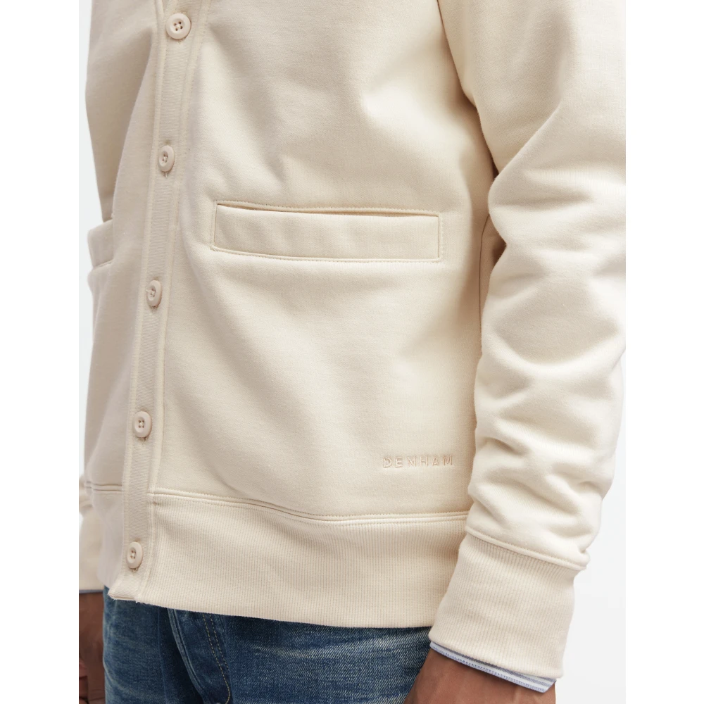Denham Klassieke Sweat Cardigan met Logo Borduurwerk Beige Heren