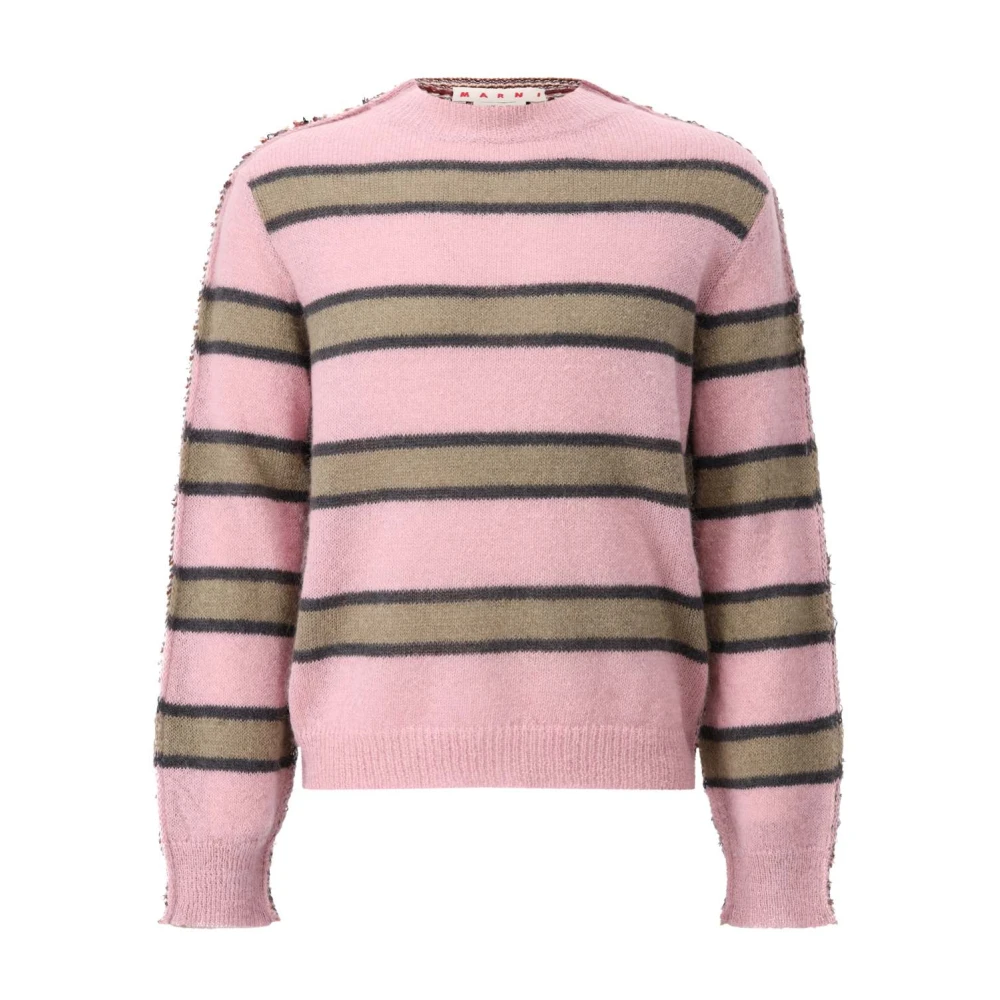 Marni Men's Multicolor Round-Neck Knitwear, L, Mohair Knit Jumper With Creative Design