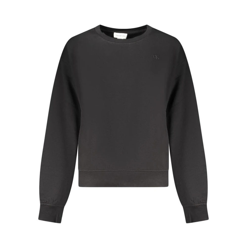 Calvin Klein Women's Black Sweatshirts, M, Cotton Sweatshirt With Ribbed Cuffs And Hem