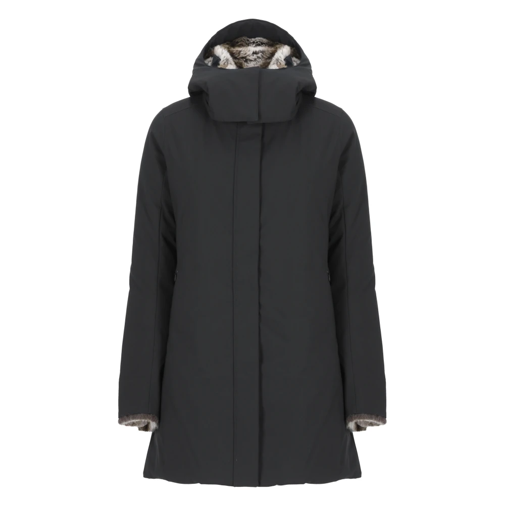 Save The Duck Zwarte Parka met Nep Bont Capuchon Black Dames