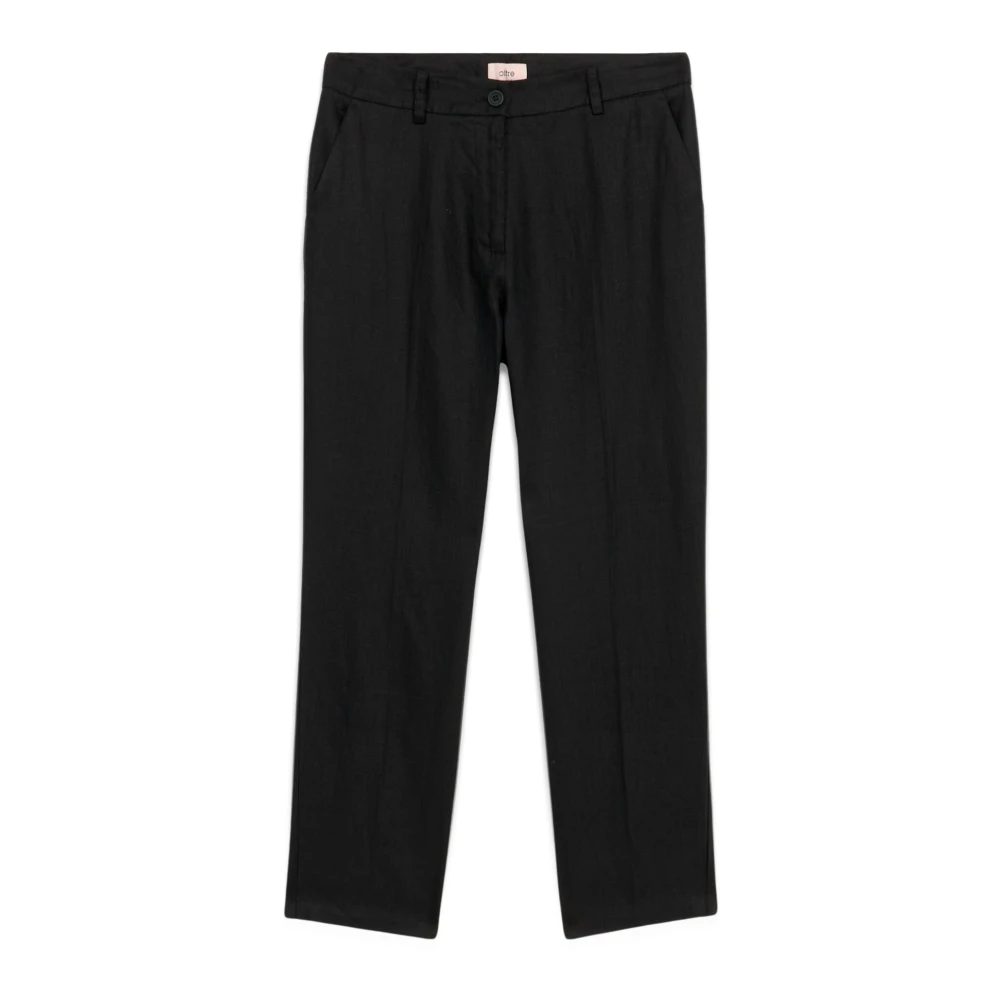 Oltre Linnen Broek met Plooi Black Dames
