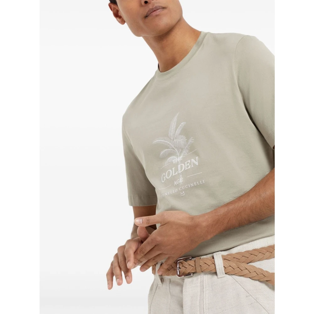 BRUNELLO CUCINELLI Grafische Print Groene T-shirts en Polo's Green Heren