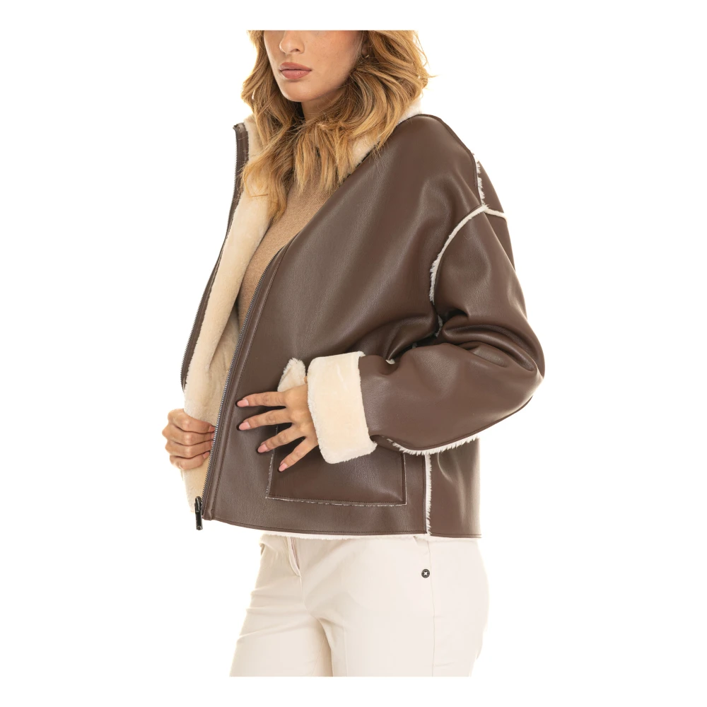 Pennyblack Omkeerbare shearling jas met bontafwerking Brown Dames