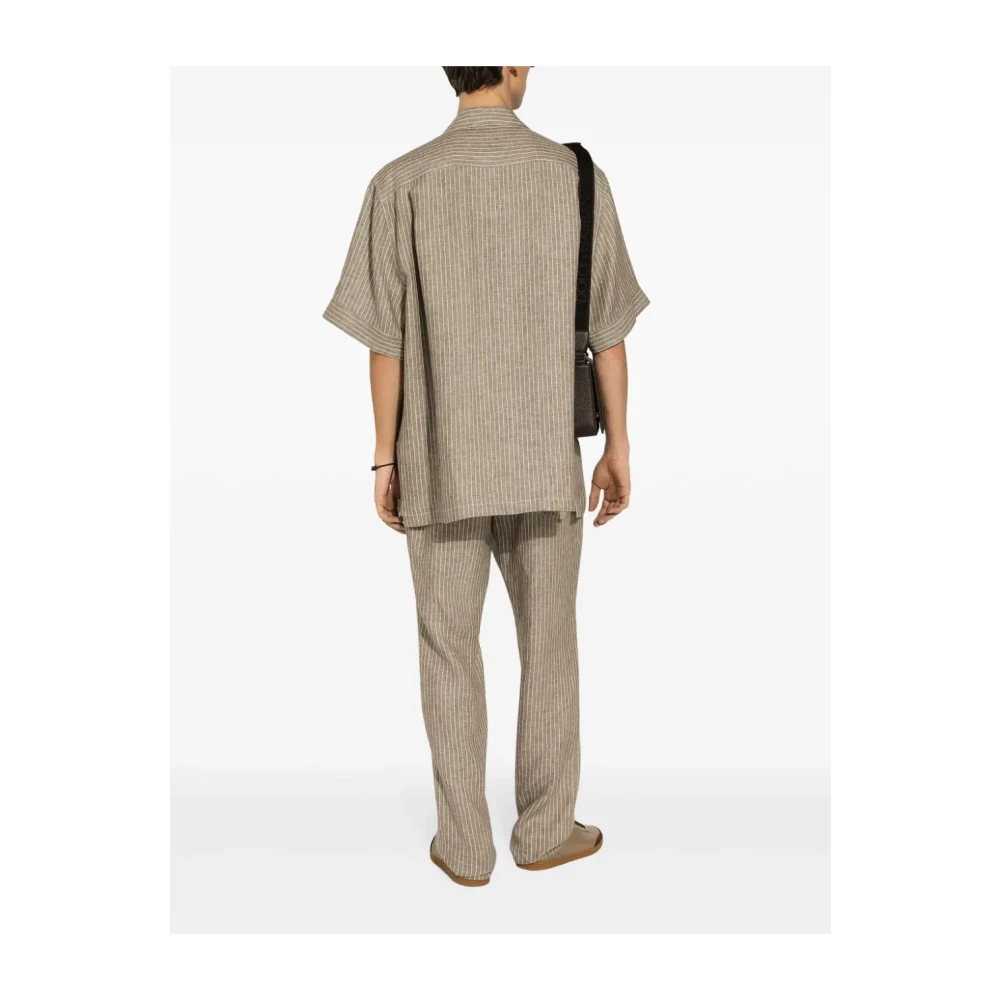Dolce & Gabbana Gestreept Linnen Hawaii Fit Overhemd Beige Heren