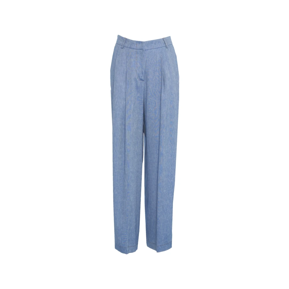 Kaos Blauwe Linnen Geplooide Wijde Pijp Broek Blue Dames