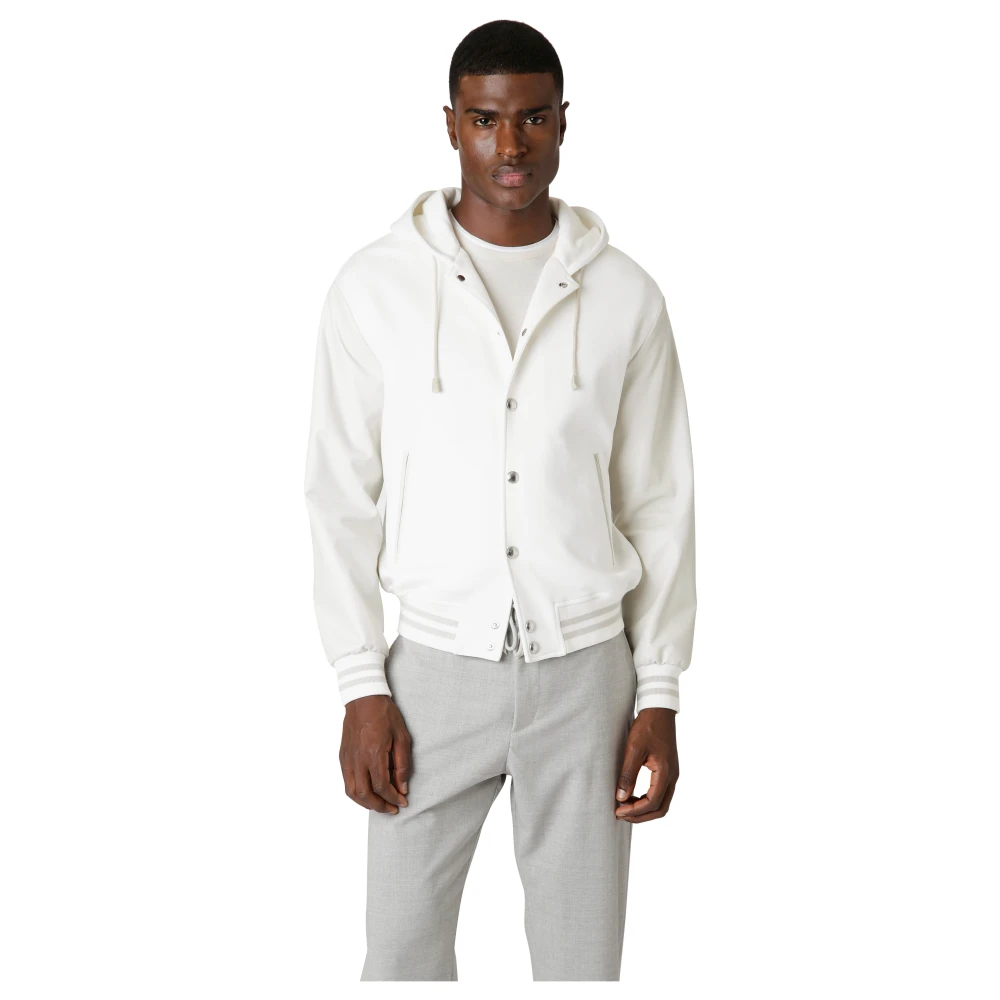 Eleventy Hooded Nappa Mouw Katoenen Bomber White Heren