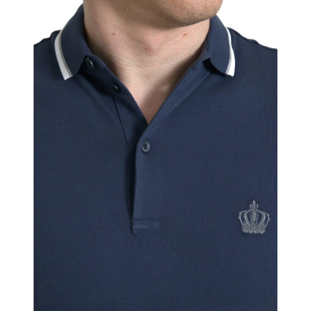 Dolce & Gabbana Elegant poloshirt met kroonborduursel Blue Heren