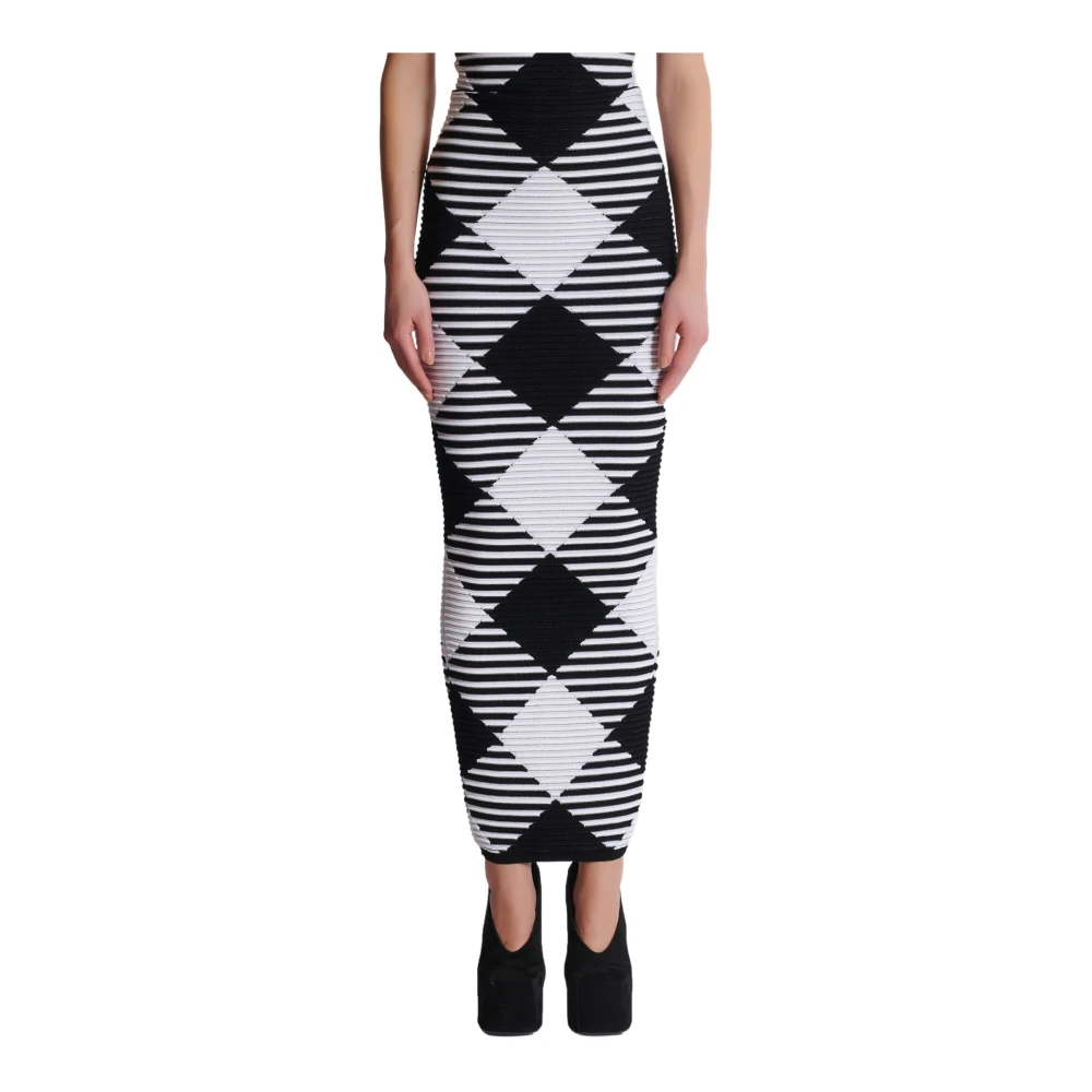 Balmain Halflange rok in geruite gebreide stof Black Dames