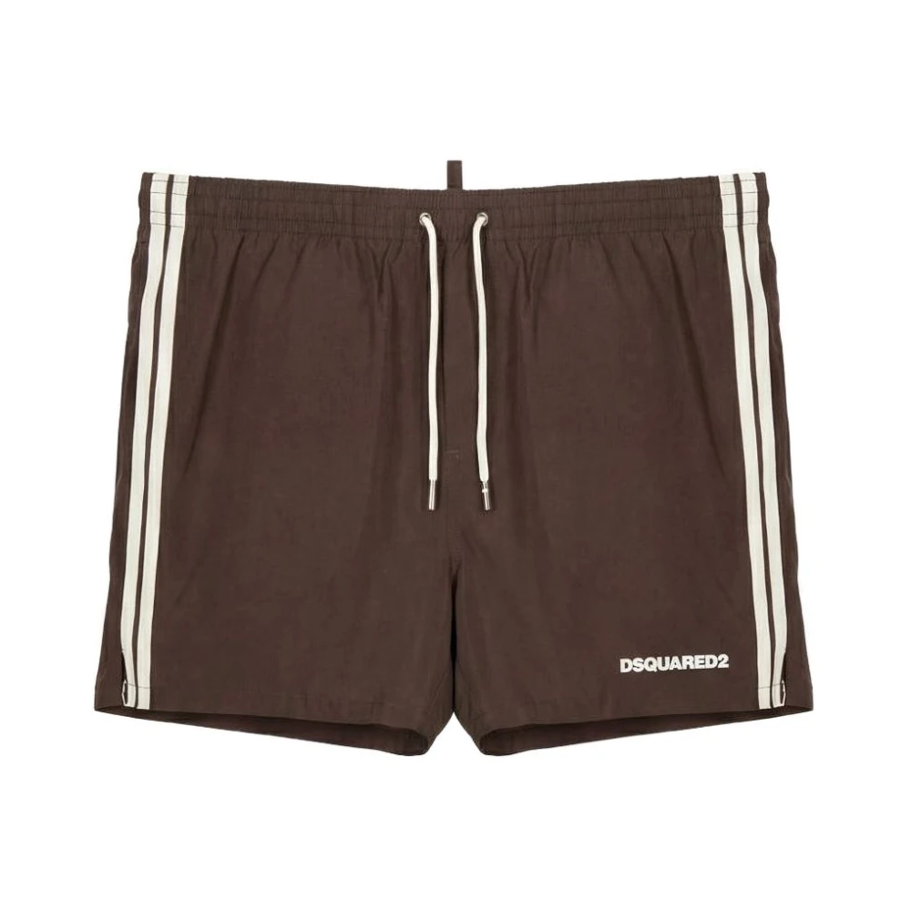 Dsquared2 Mannelijk Bruin Badmode Heren, L, Logo Midi Zwemboxer
