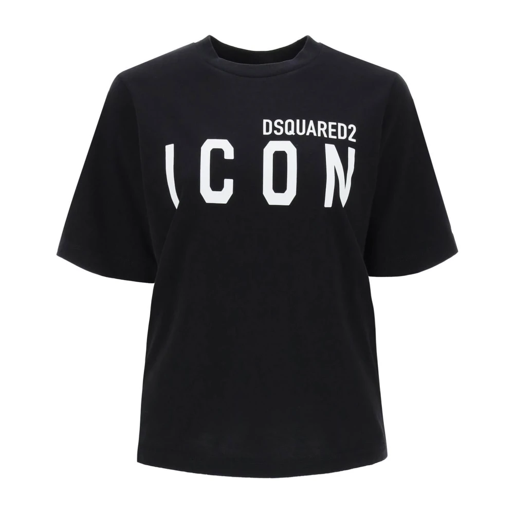 Dsquared2 Icon Logo Print Crew Neck T-Shirt Black Dames