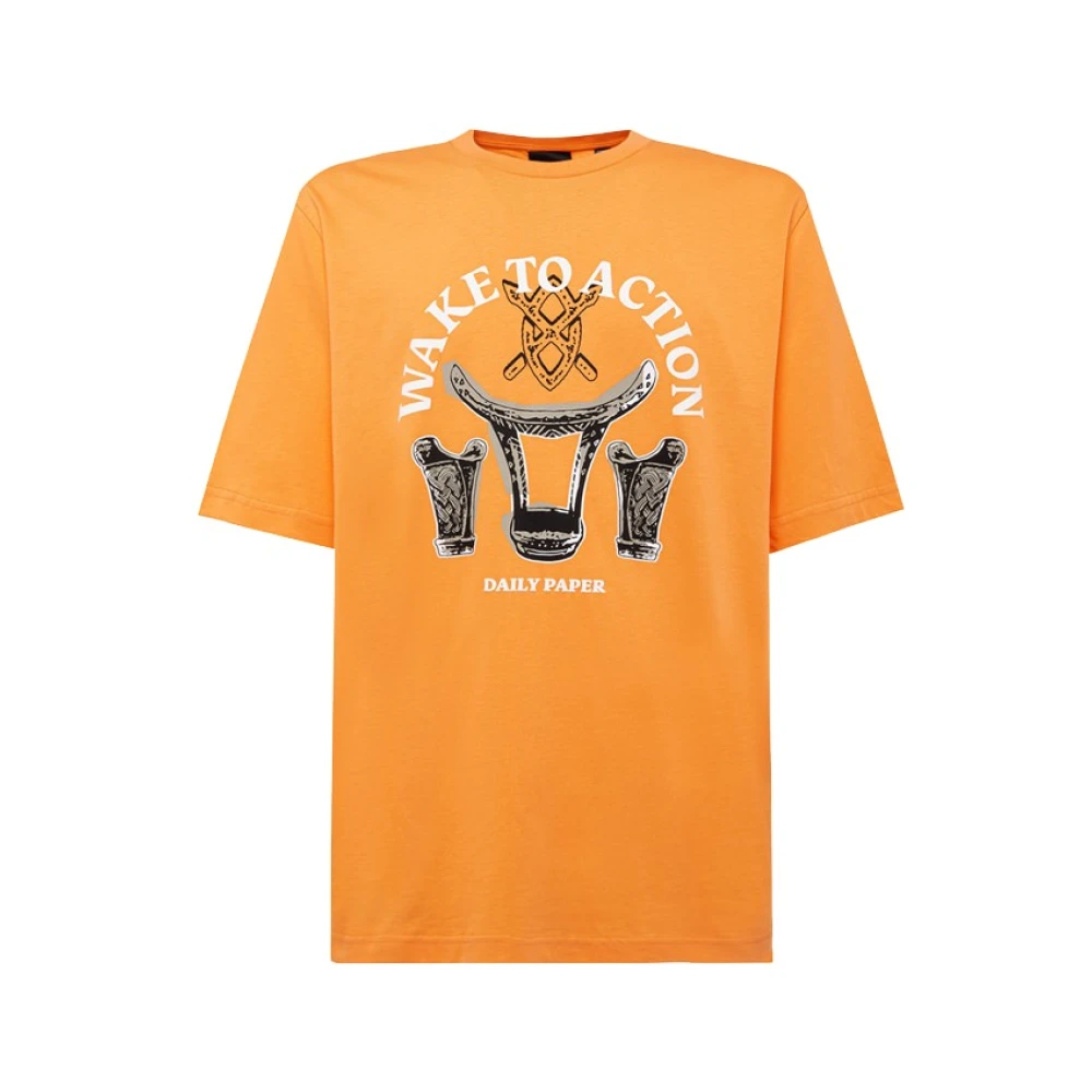 Daily Paper Effengekleurd Katoenen T-Shirt met Maxi Logo Print Orange Heren