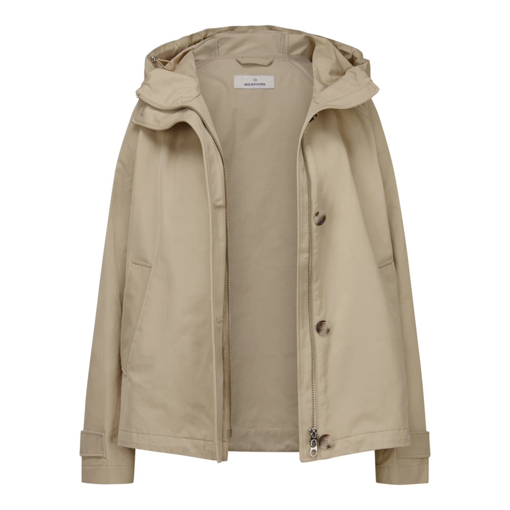 Milestone Sportieve Trenchcoat met capuchon Beige Dames
