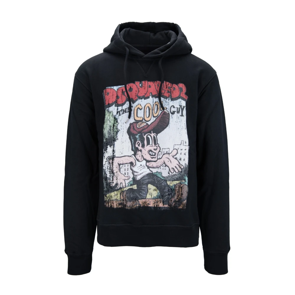 Dsquared2 Men's Black Hoodies,, Hooded Sweatshirt With Drawstring Extra Large
