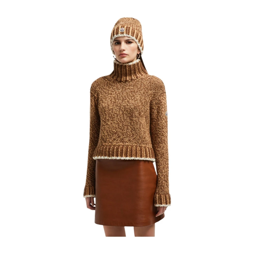 Moncler Gestreepte wollen blend polokraag trui Brown Dames