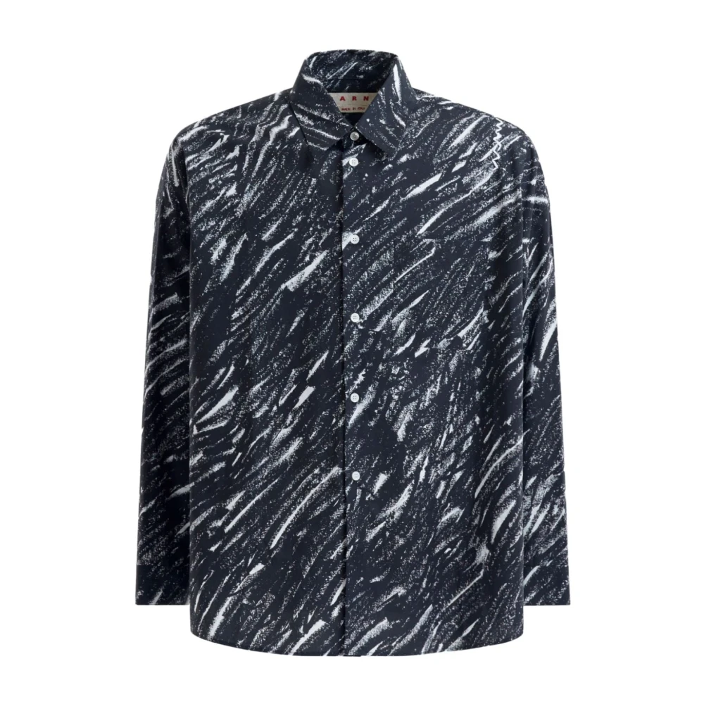 Marni Schets-stijl Print Katoenen Poplin Shirt Gray Heren