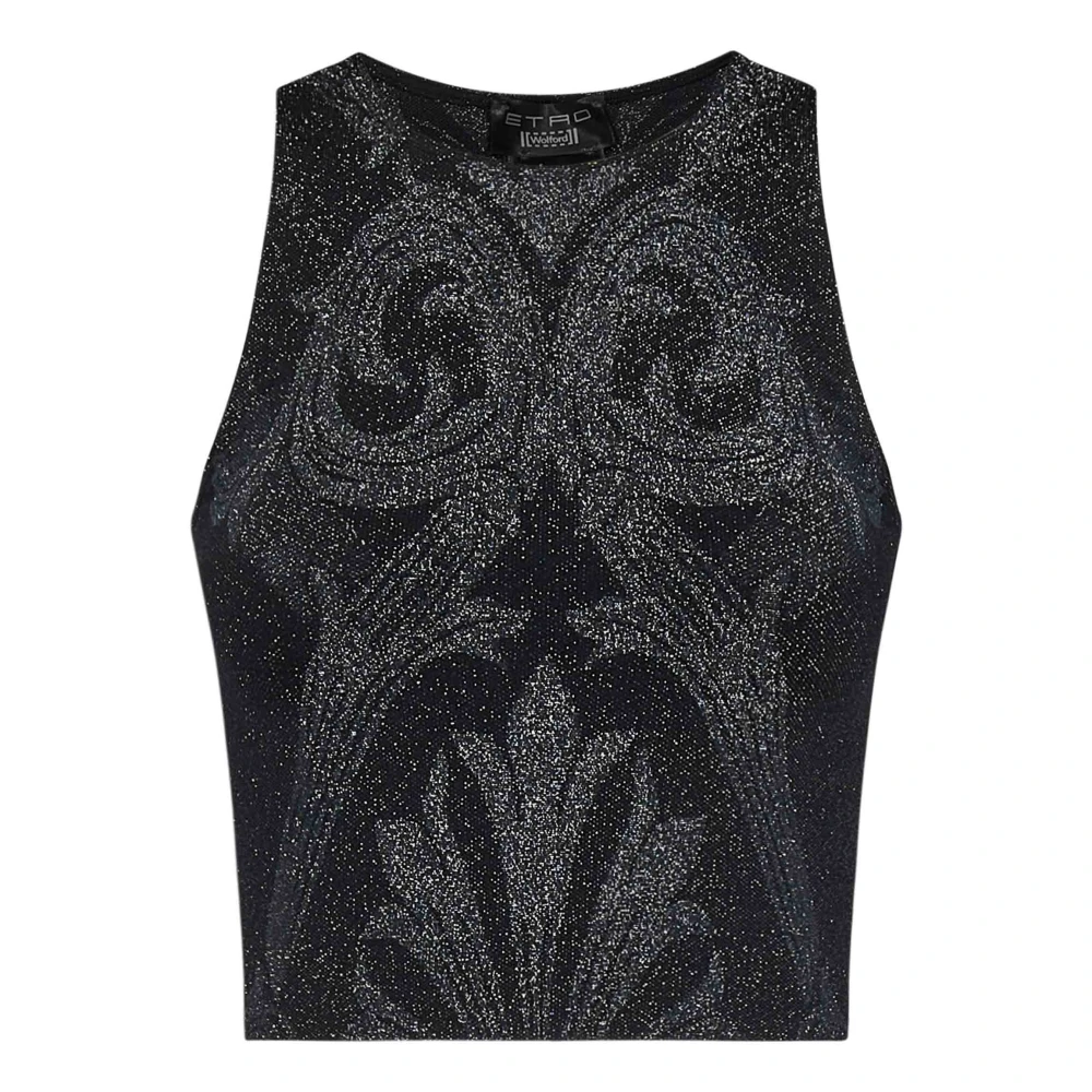 Svart Paisley Jacquard Crop Top