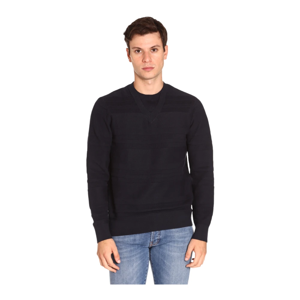 Armani Exchange Blauwe Katoenen Gebreide Trui met Ronde Hals Blue Heren