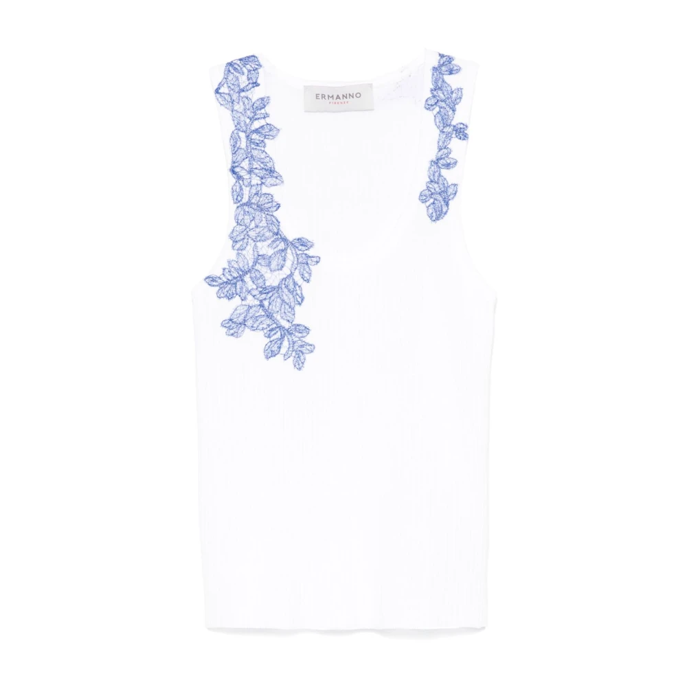 Ermanno Scervino Witte Mouwloze Top met Geribbelde Details White Dames