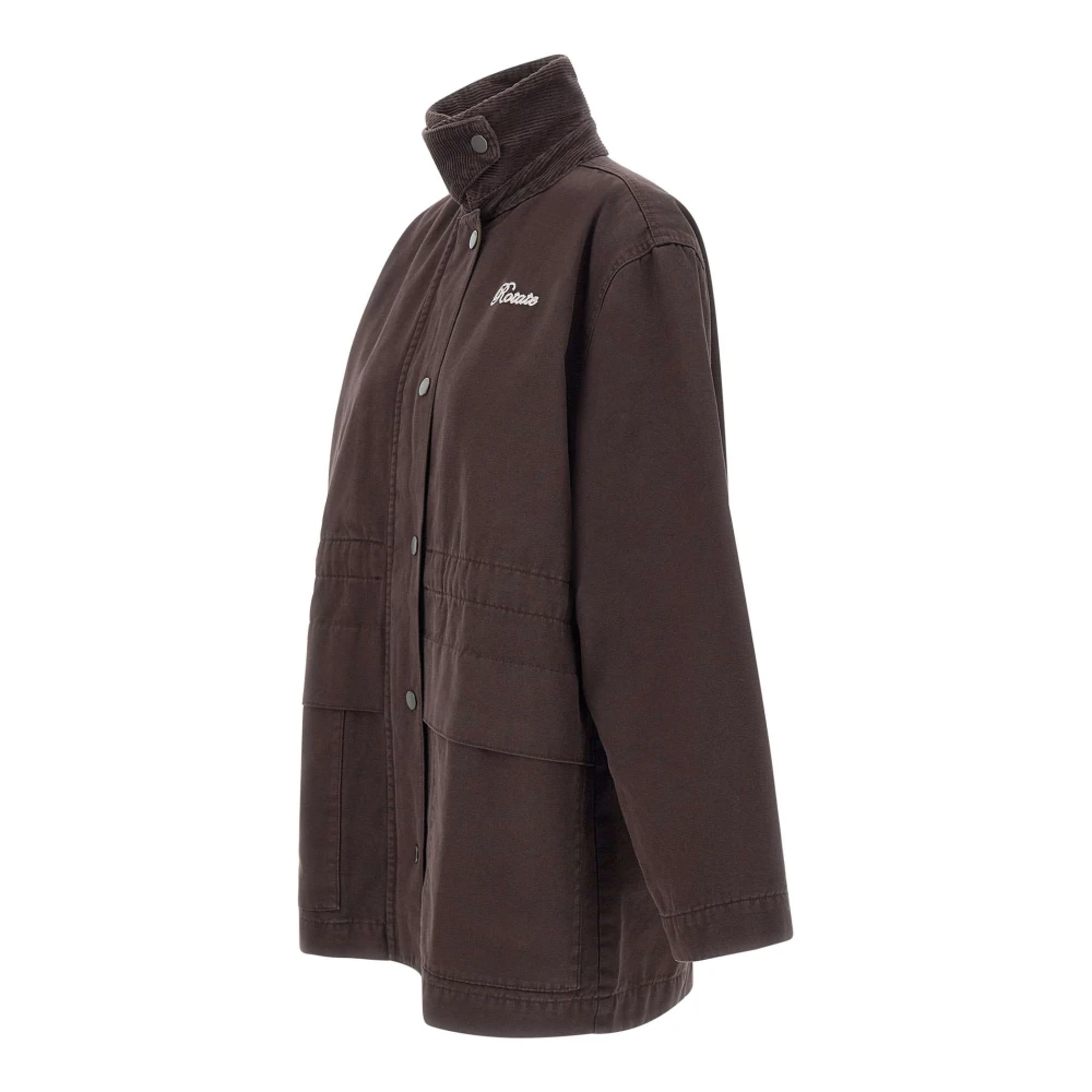 Rotate Birger Christensen Bruine Katoenen Parka met Corduroy Kraag Brown Dames