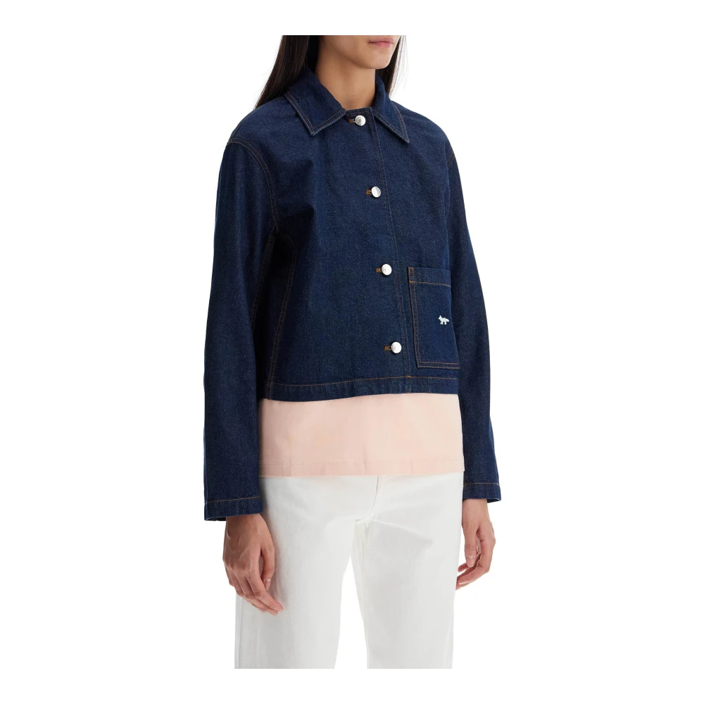 Maison Kitsuné Vossen Geborduurde Korte Denim Jas Blue Dames