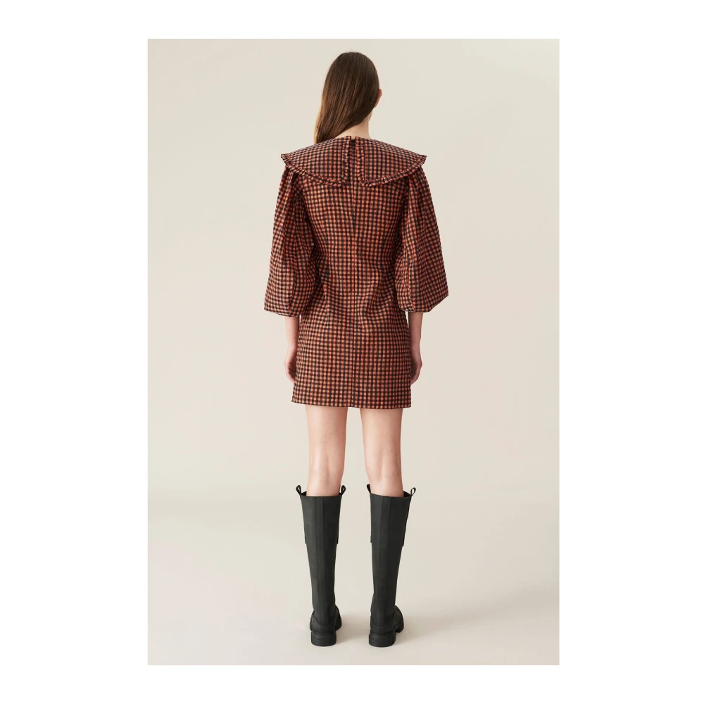 Ganni Geruite Seersucker Mini Jurk Red Dames