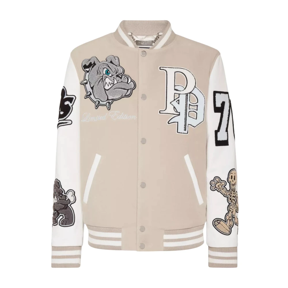 Philipp Plein Beige-witte Bulldogs bomberjack met patches Multicolor Heren