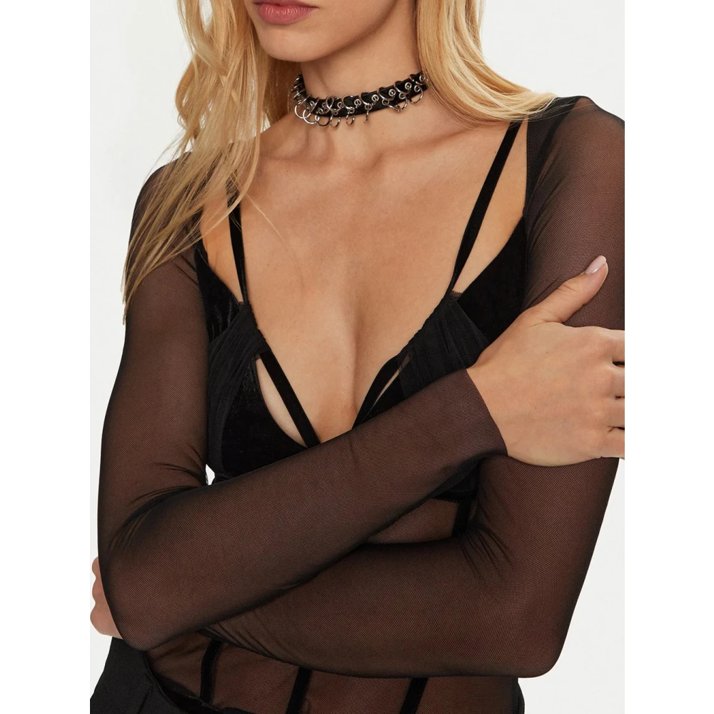 PATRIZIA PEPE Zwarte body met lange mouwen en V-hals Black Dames