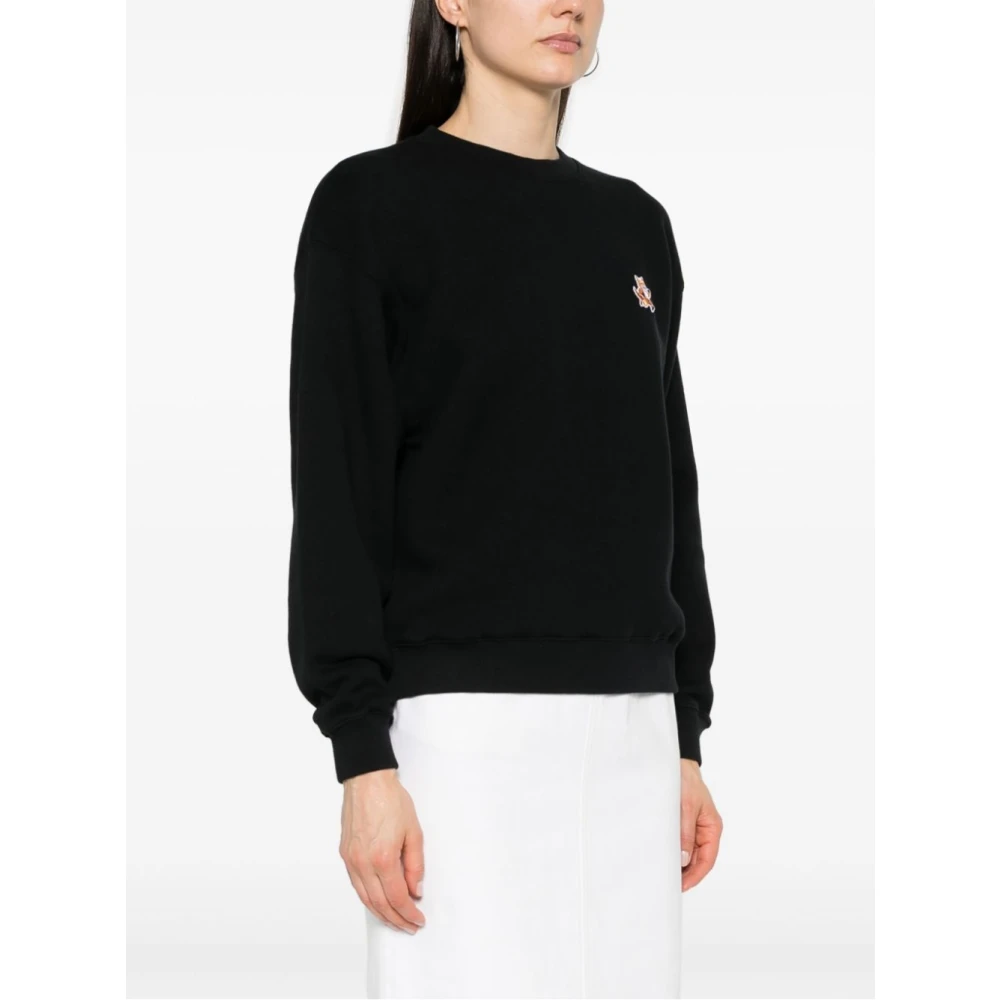 Maison Kitsuné Zwarte Sweatshirt met Speedy Fox Patch Black Dames