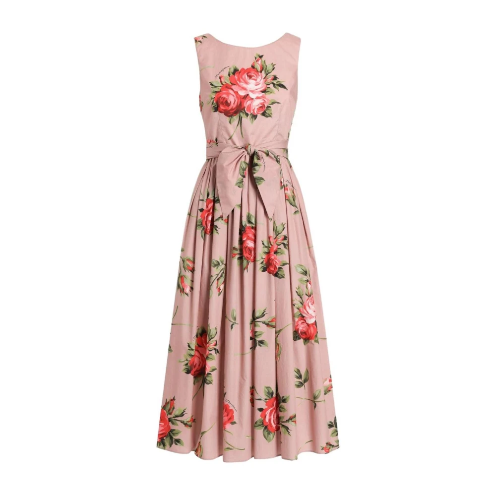 Dolce & Gabbana Rosa Blommig Bomulls Midi-Klänning