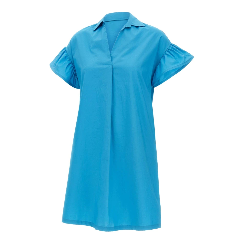 Kaos Turquoise Katoenen Jurk met Ruches Blue Dames