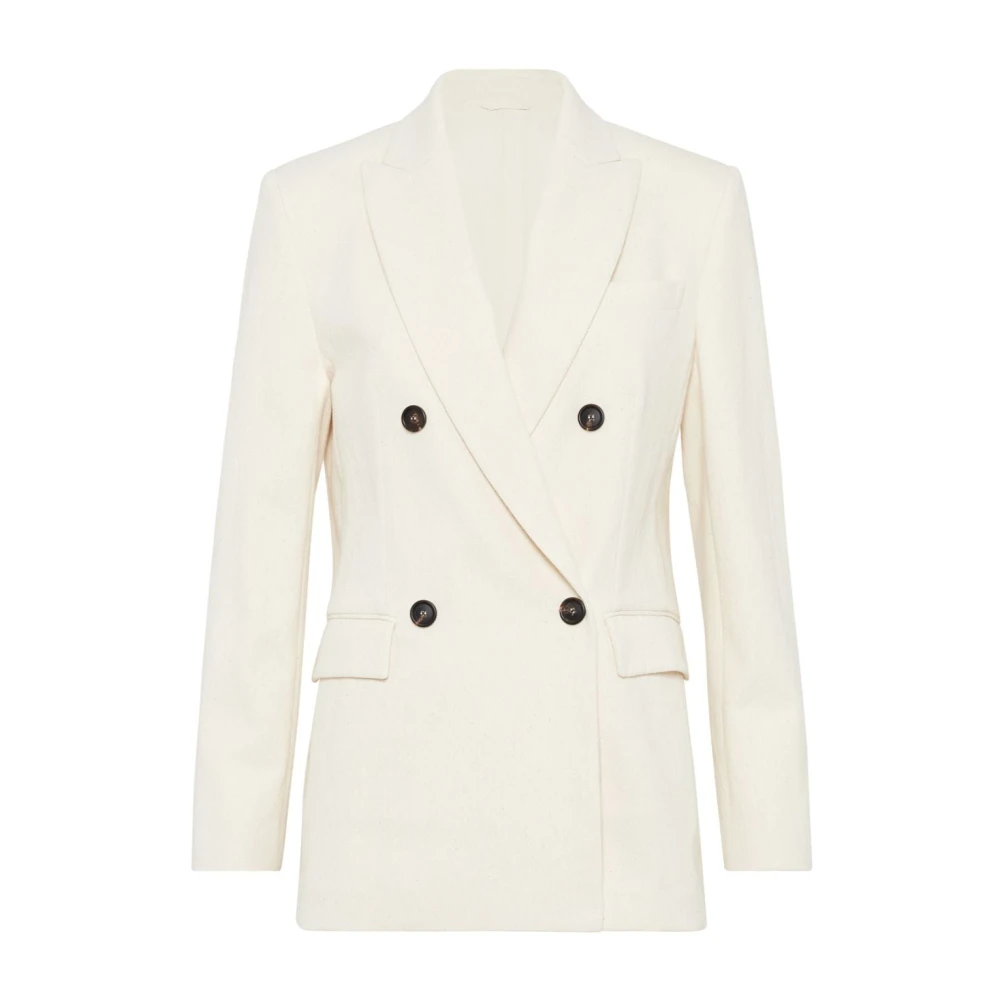 BRUNELLO CUCINELLI Dubbelborstige witte jas White Dames