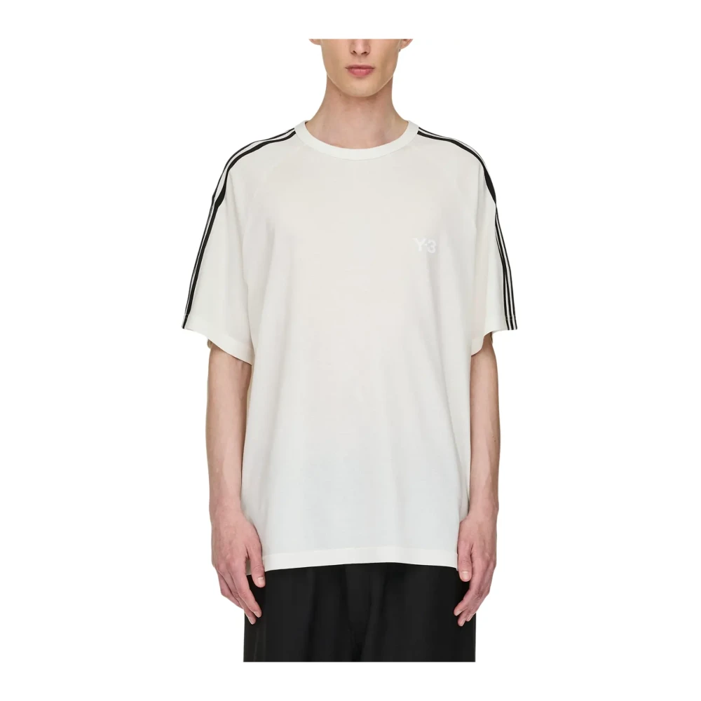 Adidas Men's White Y-3 Short Sleeve Tee 3-Stripes - Training T-Shirts & Tops - L - Sport