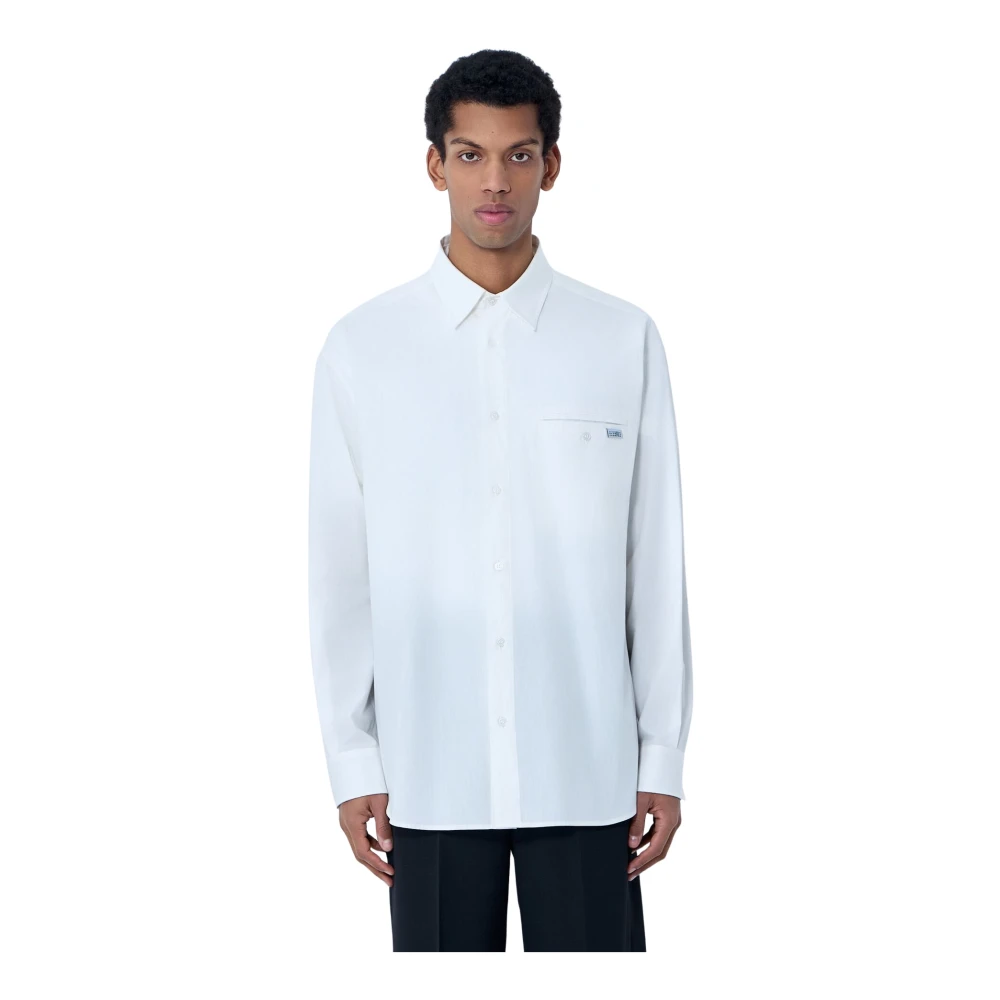 Mm6 Maison Margiela Uomo Bianco Camicia Abbottonata In Popeline Di Cotone
