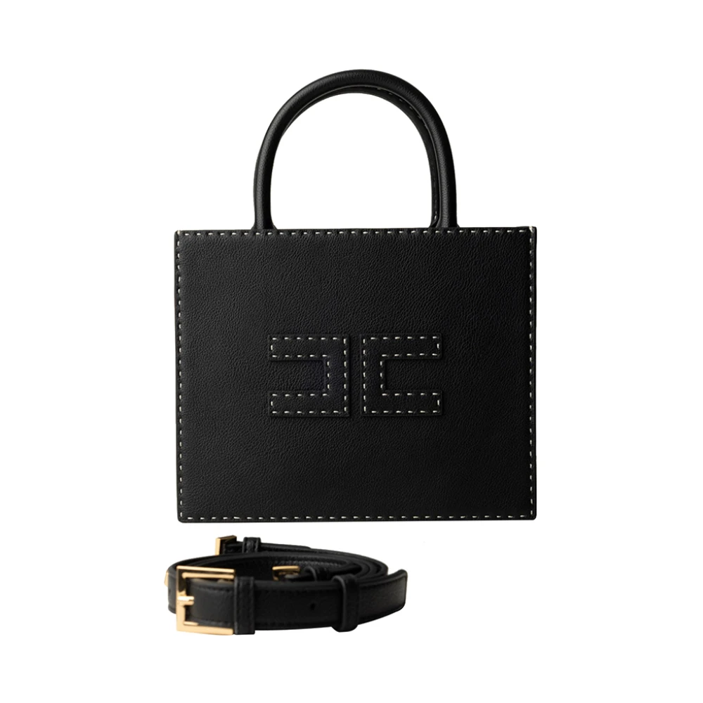 Elisabetta Franchi Zwarte handtas met gouden details Black Dames