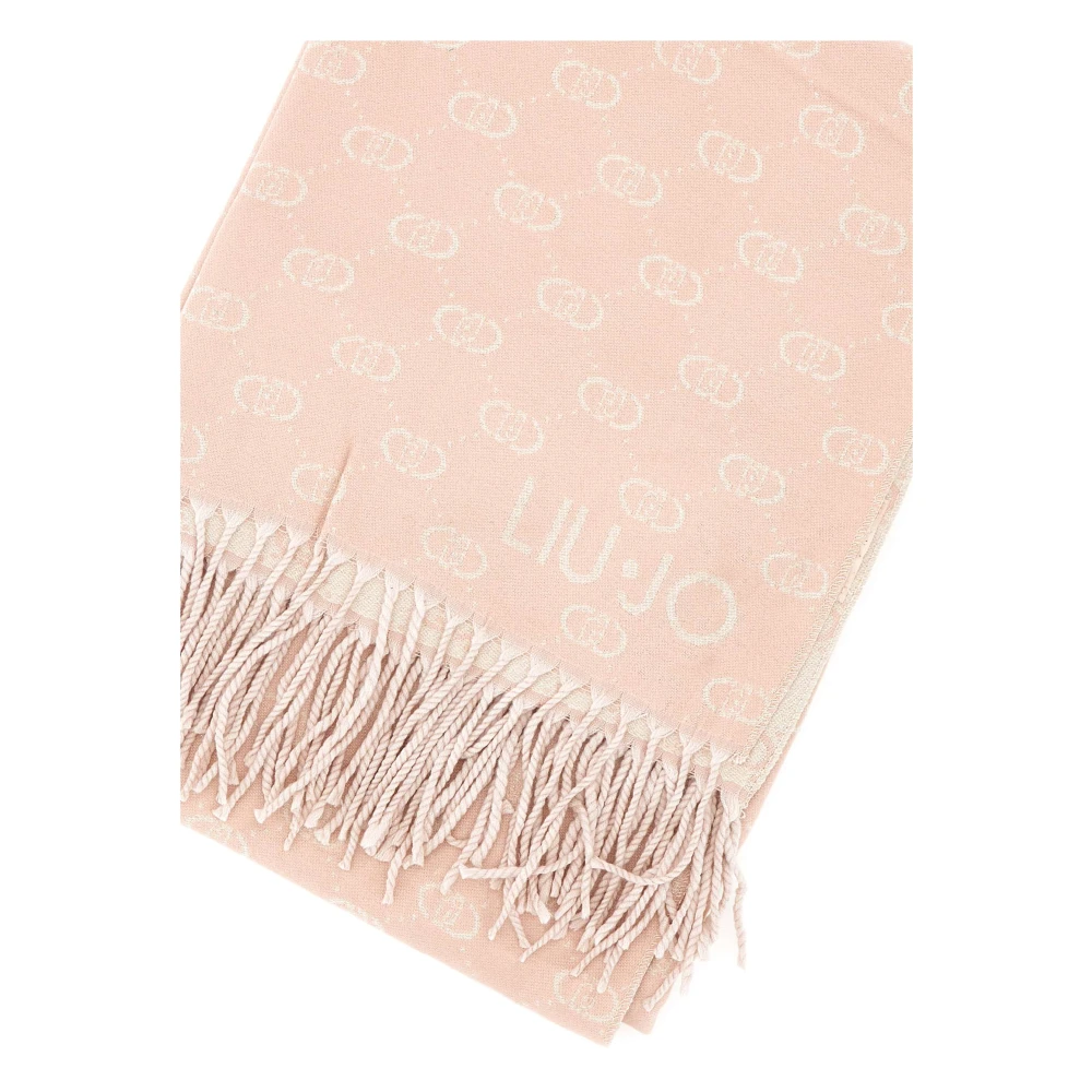 Liu Jo Roze Logo Jacquard Franje Sjaal Pink Dames