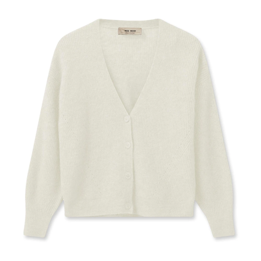 Mos Mosh Beige Cardigans, Female, L, V-Neck Knit Cardigan Ecru