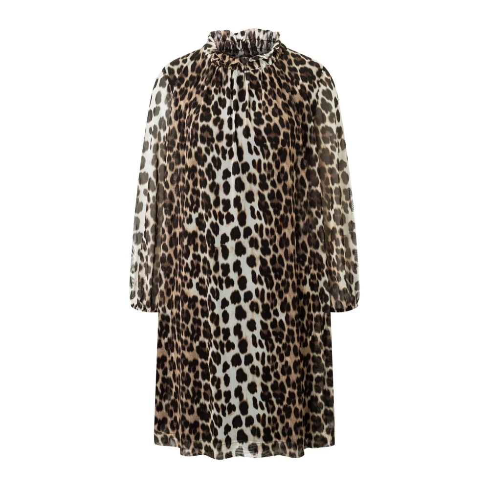 Ana Alcazar Mesh Leo Print Turtle Neck Jurk Brown Dames