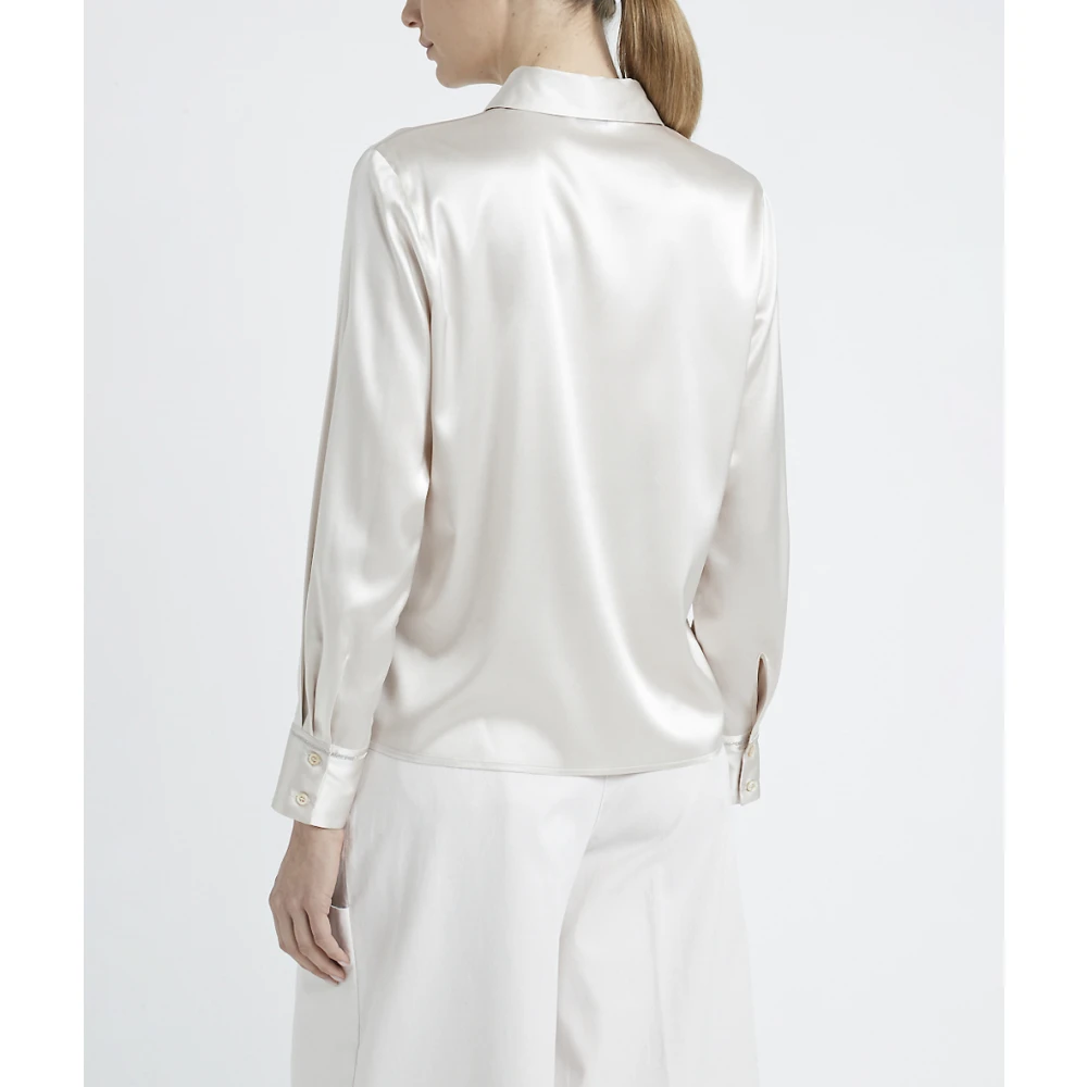 PESERICO Stretch zijden satijnen overhemd Beige Dames