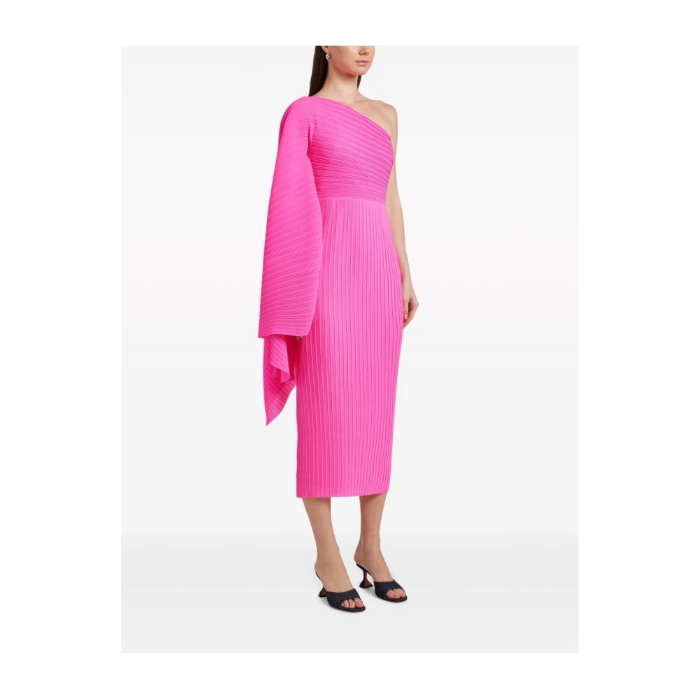 Solace London Fuchsia Ribgebreide One-Shoulder Jurk Pink Dames