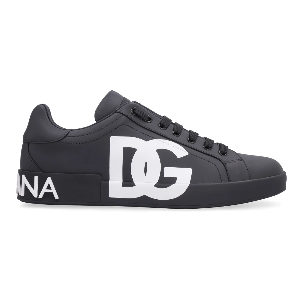 Dolce & Gabbana Men's Black Sneakers, 10 Uk, Portofino Leather Trainers