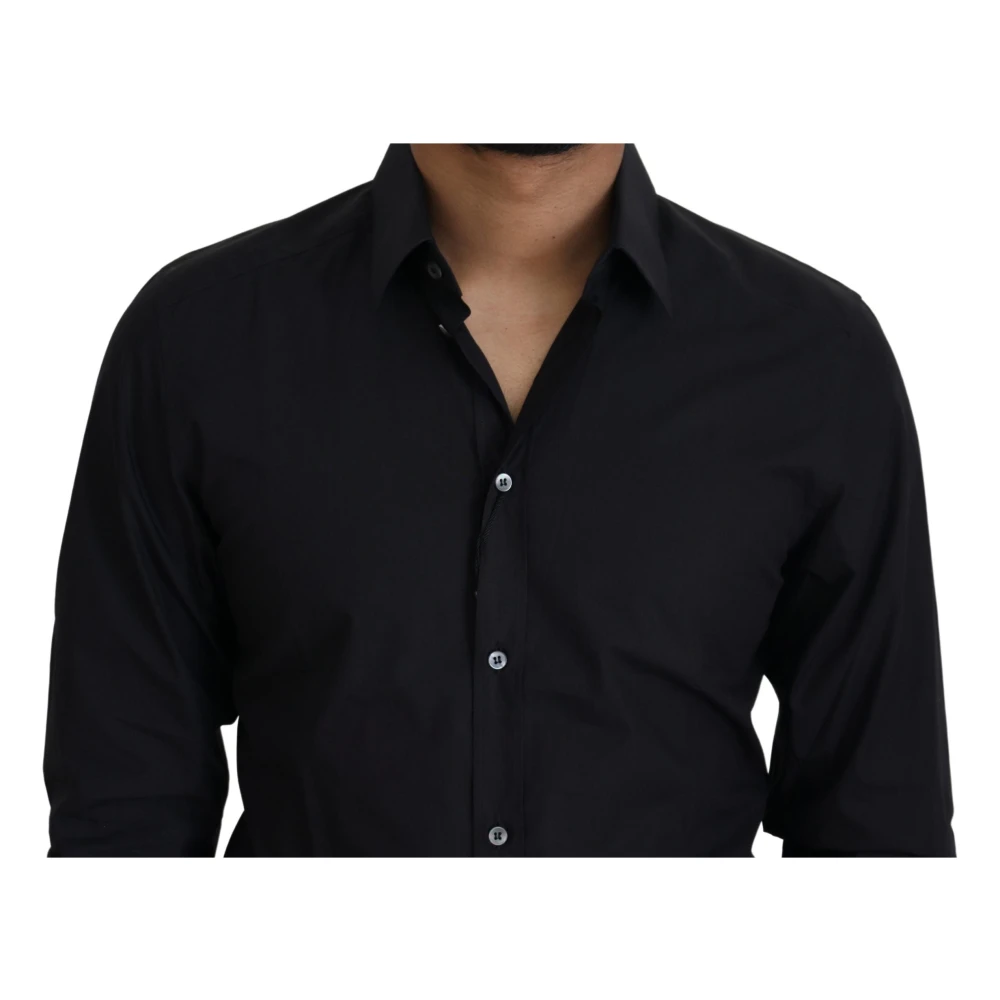 Dolce & Gabbana Zwarte Katoenen Slim Fit Formele Overhemd Black Heren
