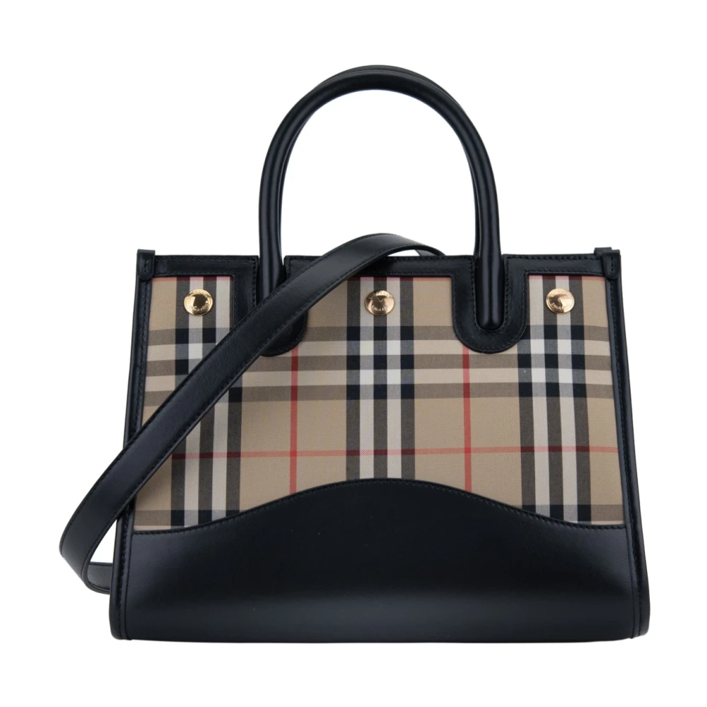 Burberry Klassieke Check Schoudertas met Knoopsluiting Black Dames