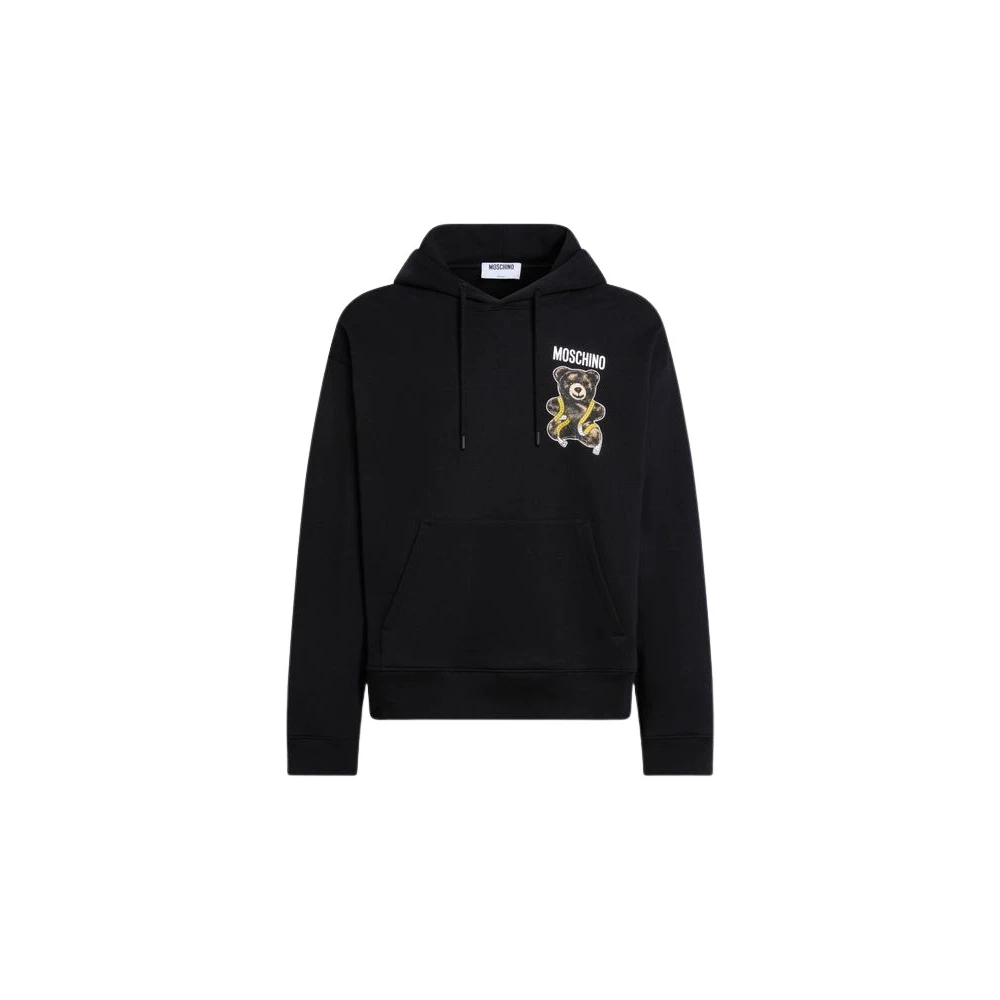 Moschino Black Hoodies, Male, 2XL, Teddy Bear Cotton Sweatshirt