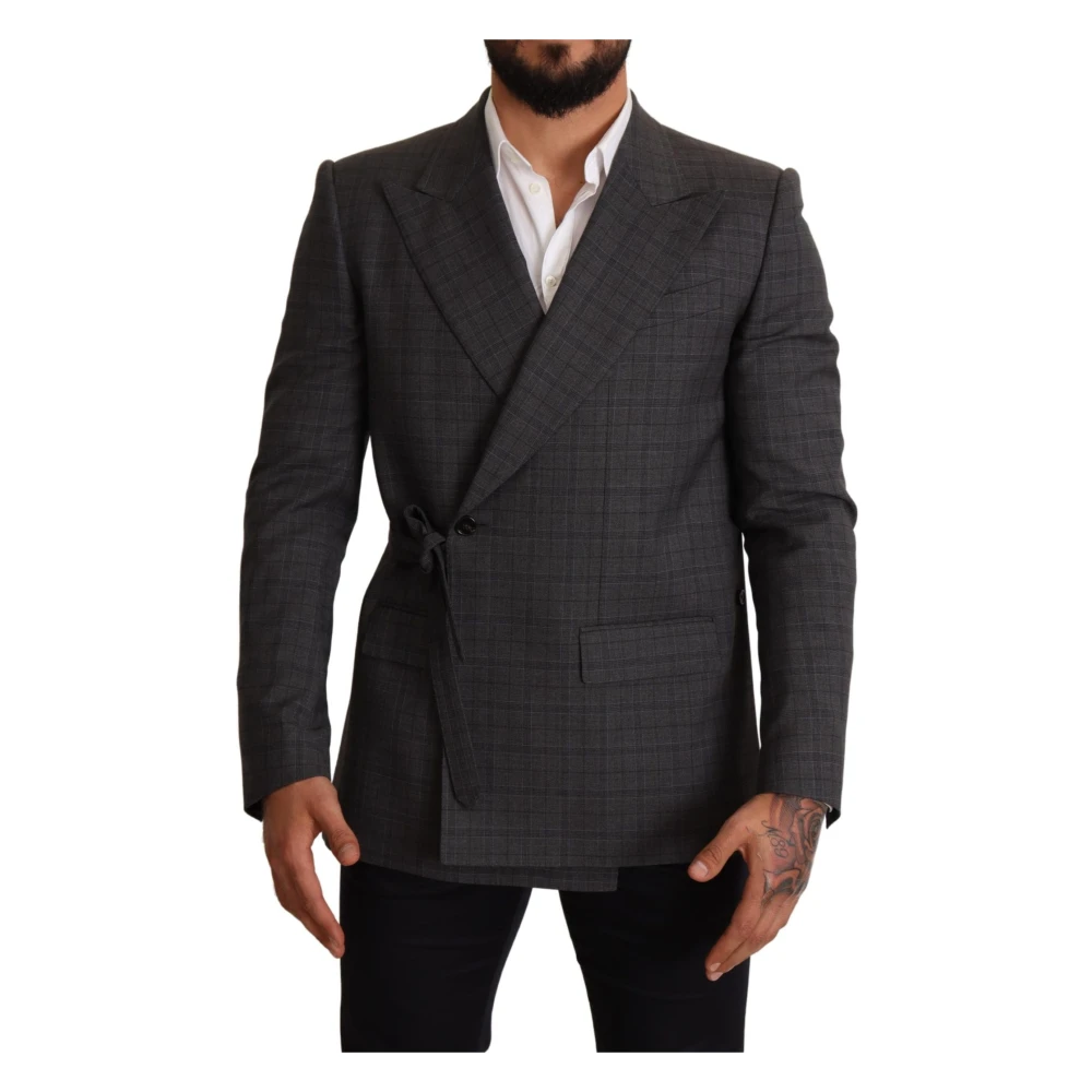 Dolce & Gabbana Gray Check Martini Double-Breasted Blazer - Male - Blazers - Gray - M - Jackets