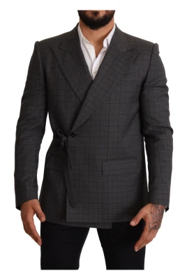 Grå Rutig Martini Dubbelknäppt Blazer